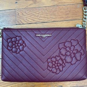 Karl Lagerfeld Womens Charlotte Embroidered Crossbody Merlot